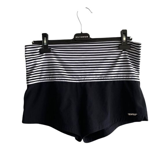 SEAFOLLY Fold-Over Swim Coverup Shorts Black White Stripe L - Picture 1 of 7